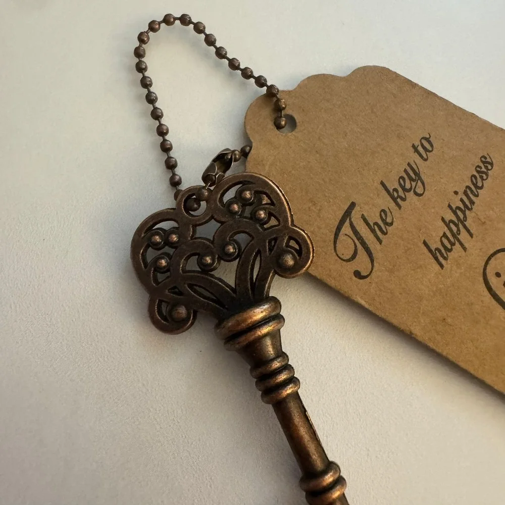 Key To Happiness Bottle Opener Favor Tag Wedding‎ Bronze Party Decor